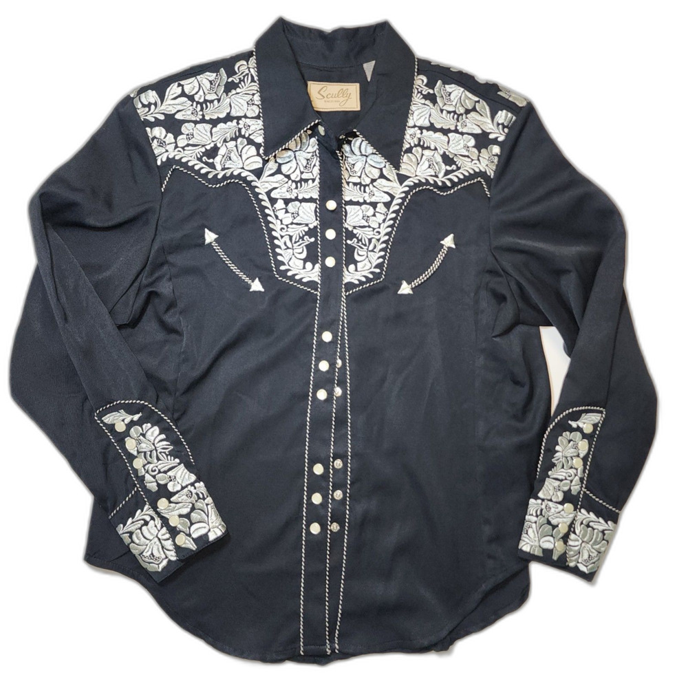 Vtg Scully Black & White Embroidered Button Up Western Shirt Size XL